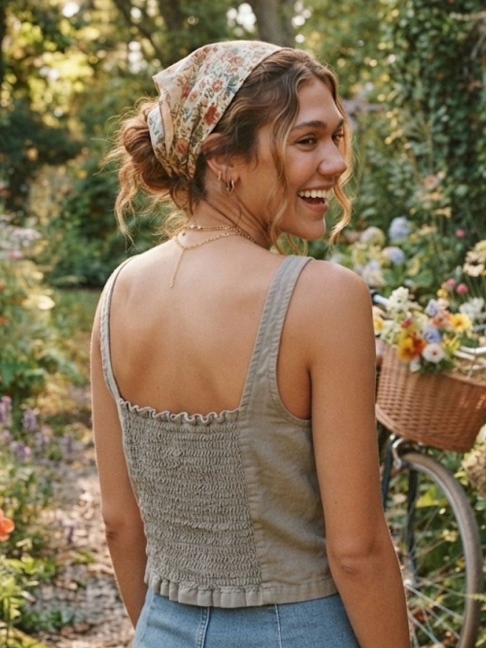 Green linen tank size small